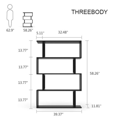 Black  Modern Office Furniture Corner 4 Shelf Bookshelf For Living Room / Bedroom