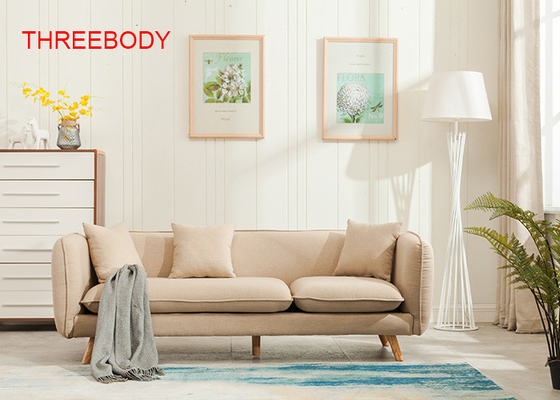 Home 3 Seat Living Room Fabric Sofas Comfortable In Light Skin Colour