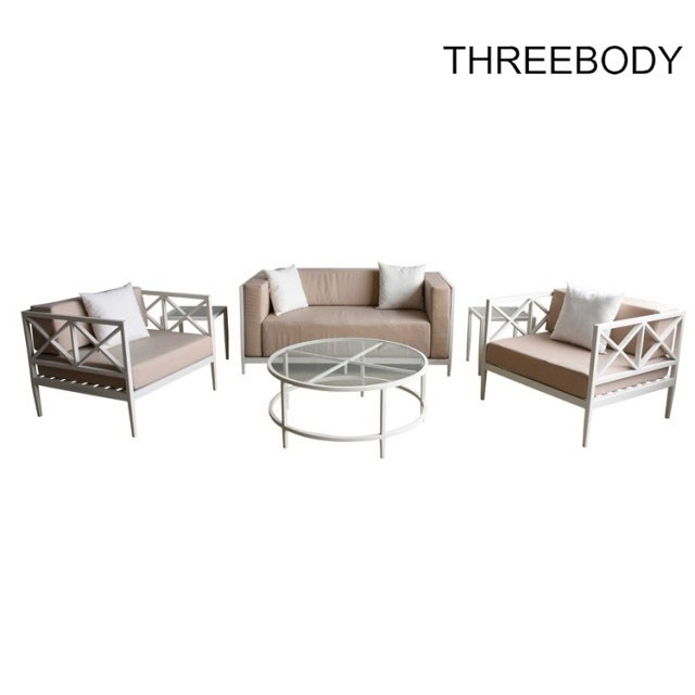 4 Seater Outside Table And Chairs  , White Frame Aluminum Sofa Set For Patio Hotel